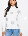 Metallic and Peals embellished snowflake pattern Soft knit Jumper in grey