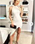 Front Open bodycon knit dress in White