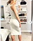 Front Open bodycon knit dress in White