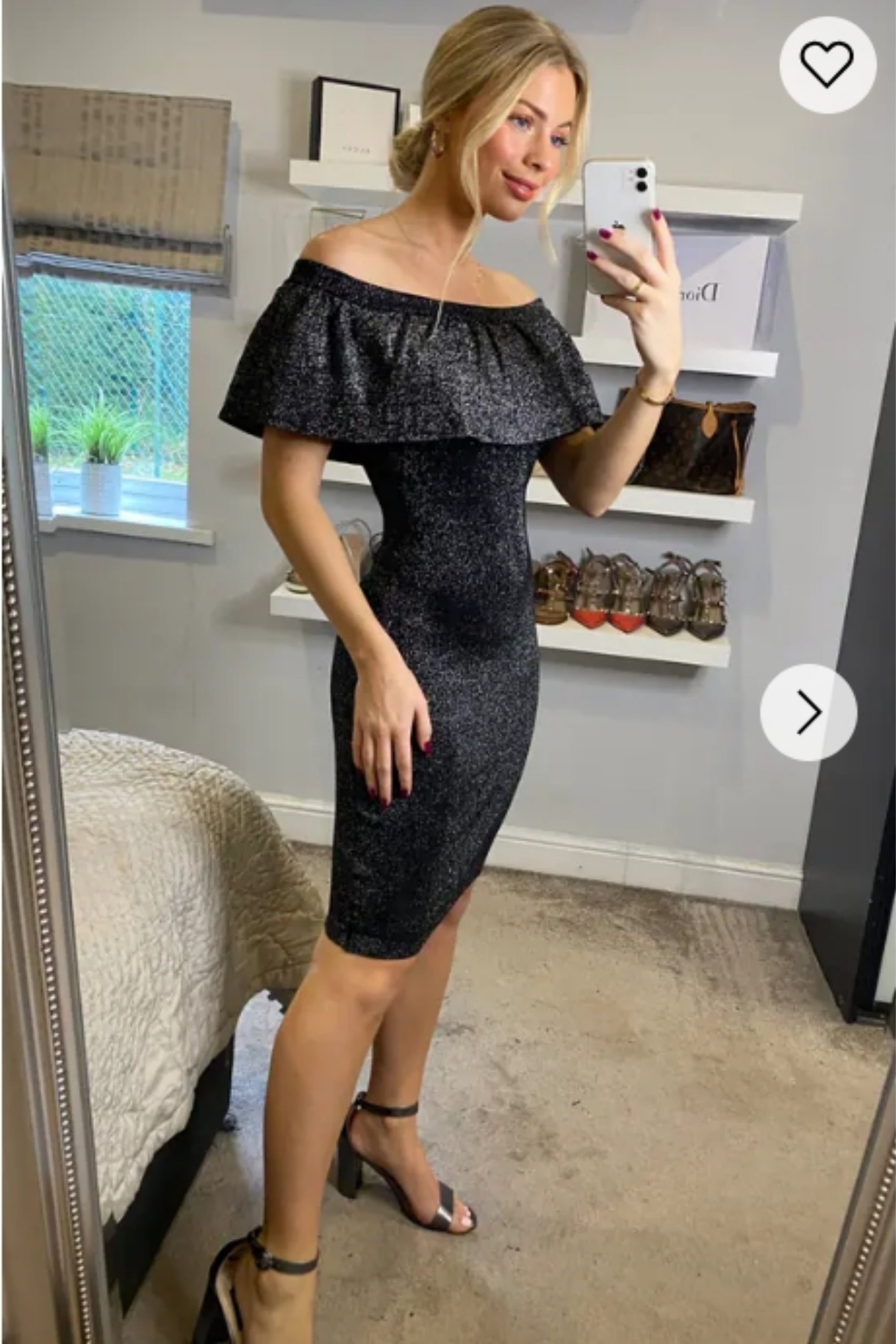 Metallic Frill Bardot Bandage Dress in Sliver