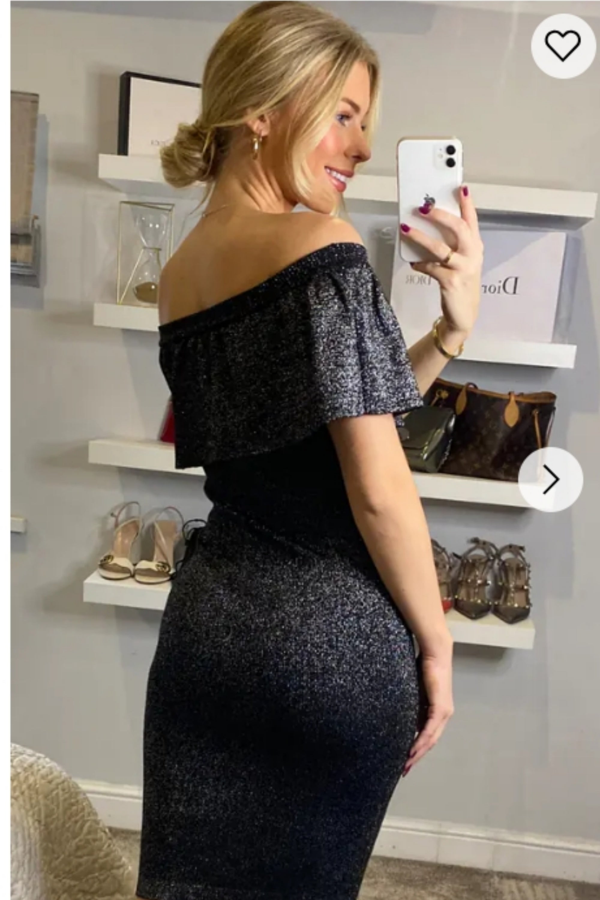 Metallic Frill Bardot Bandage Dress in Sliver