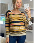 Striped Aztec Design Print yellow Knitted jumper