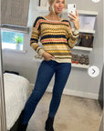 Striped Aztec Design Print yellow Knitted jumper