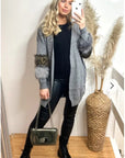 Faux leopard print fur cardigan with embellishment