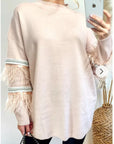 Feather and sequin embellished sleeves jumper