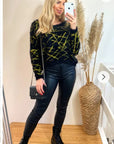 Stripe Print Neon Colour Soft Fluffy Jumper (Yellow)