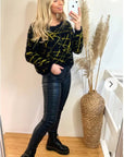 Stripe Print Neon Colour Soft Fluffy Jumper (Yellow)