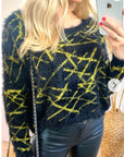 Stripe Print Neon Colour Soft Fluffy Jumper (Yellow)