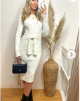Fine knit bodycon dress with knot tie design in White
