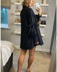 Oversized Ballon sleeves with tie up cotton blend shirt in black