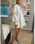 Oversized Ballon sleeves with tie up cotton blend shirt in white