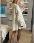Oversized Ballon sleeves with tie up cotton blend shirt in white