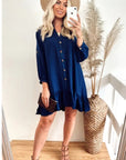 Long Sleeve Oversized Linen Shirt Dress in Blue