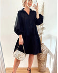 Oversized Cotton shirt dress with ruffle hem