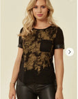 Gold Print T-shirt with Pocket (BLACK)