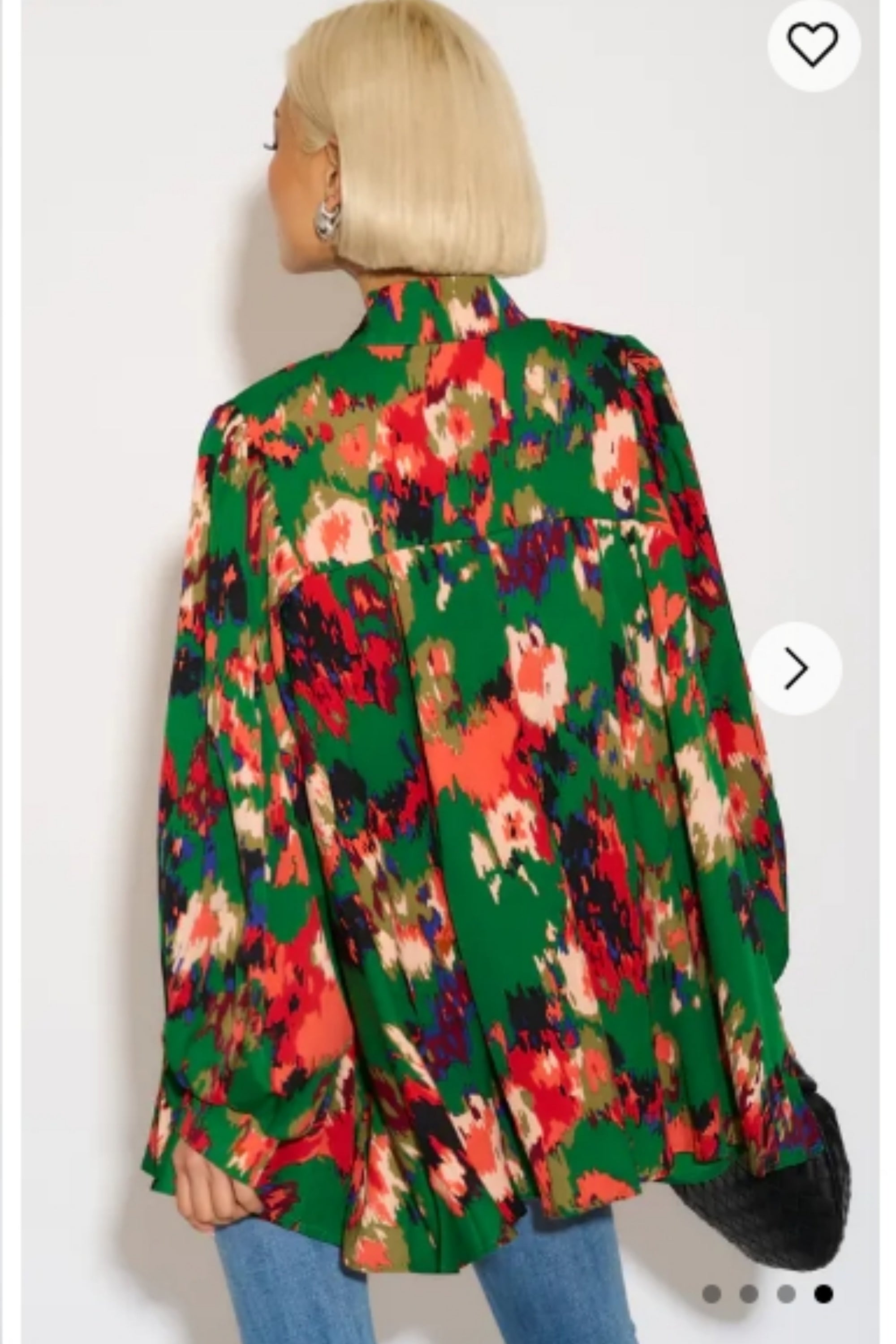 Wild Bloom multi color print oversized shirt with tie up bow design in green