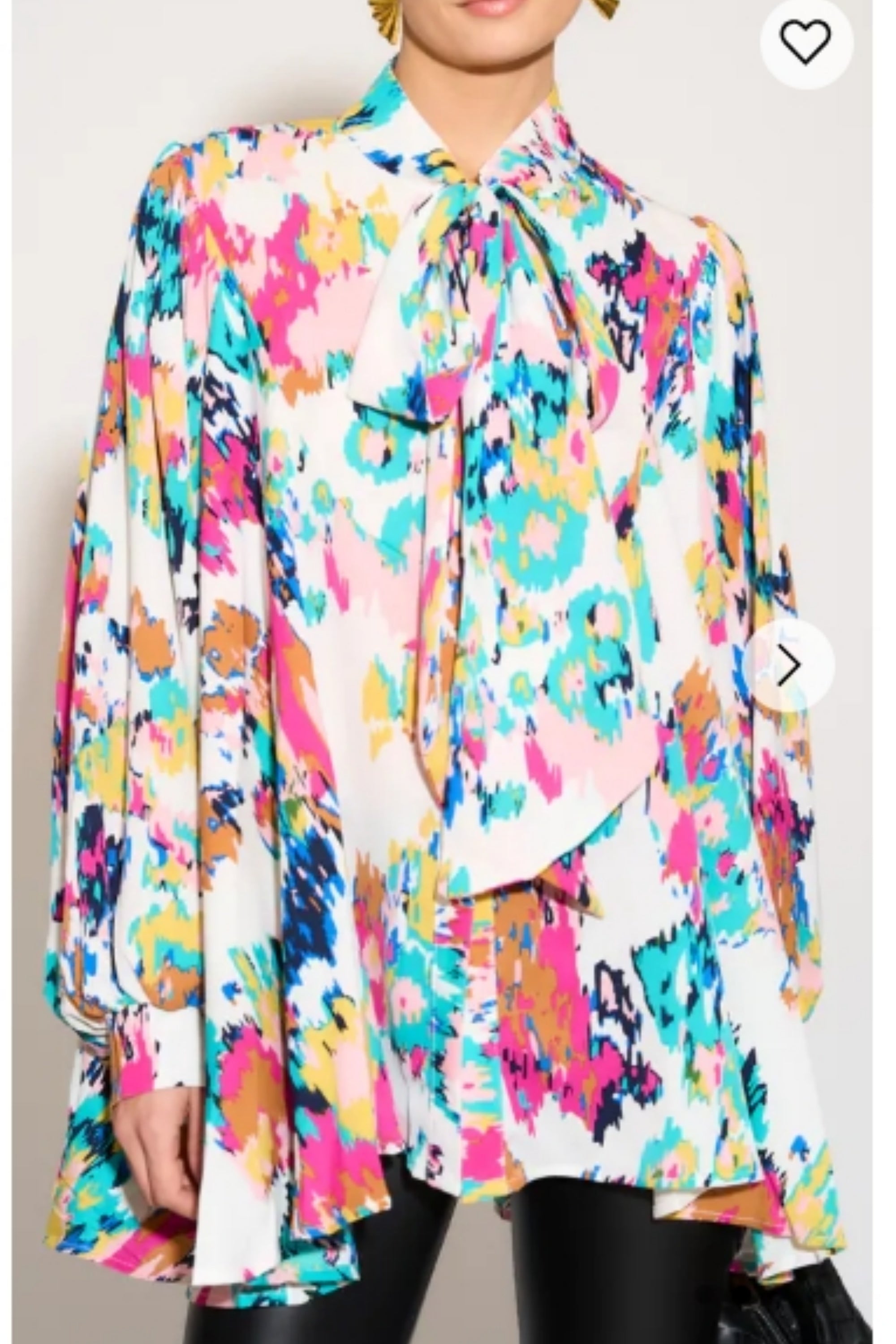 Wild Bloom multi color print oversized shirt with tie up bow design in white