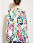 Wild Bloom multi color print oversized shirt with tie up bow design in white
