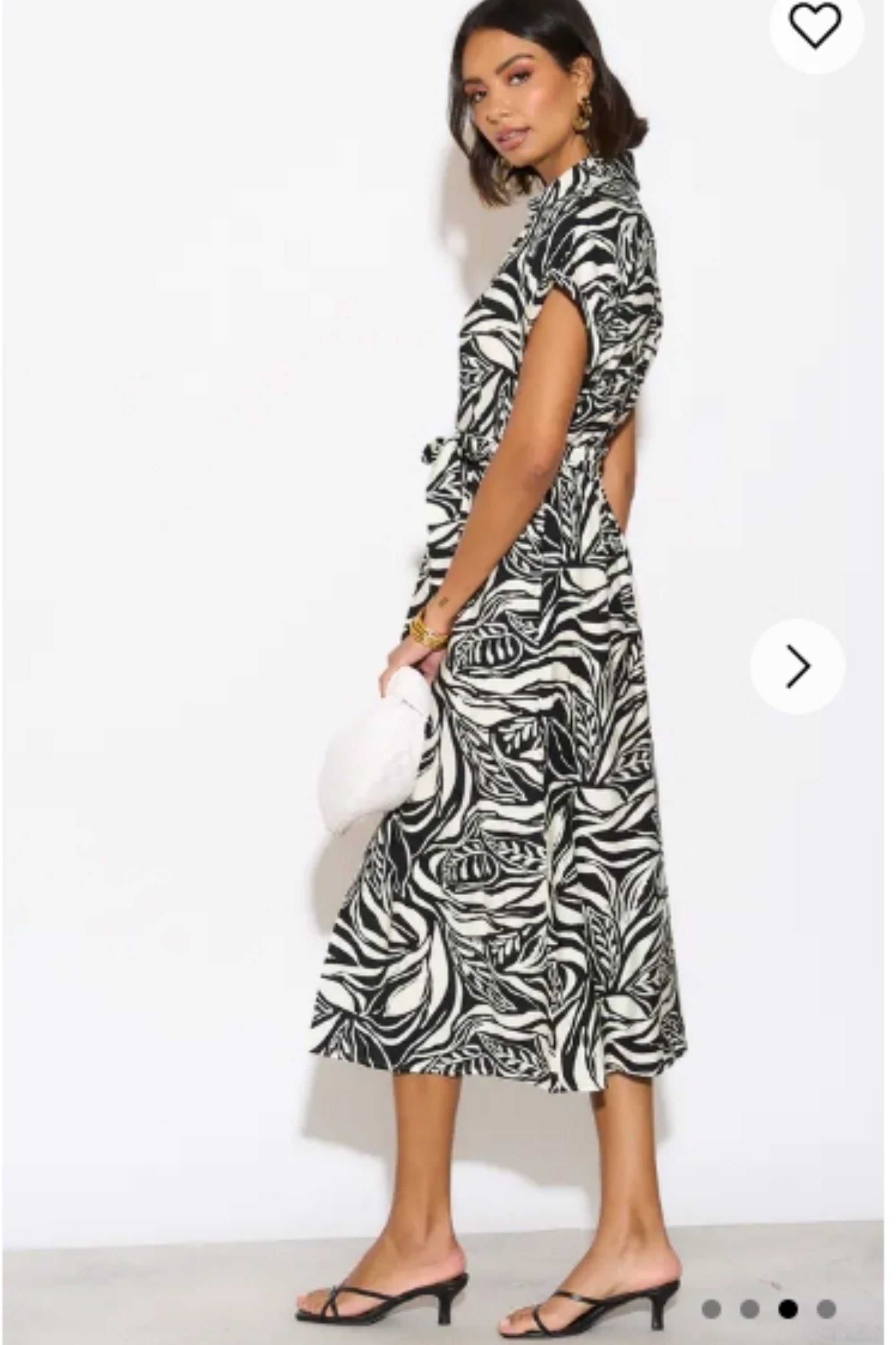 Multi Leaves&#39; print Cotton Linen shirt dress short sleeves in Black