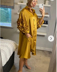 Floral design oversized sleeves shirt dress in Mustard Yellow