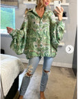 Oversized Long Sleeve Shirt in Green Paisley Scarf print
