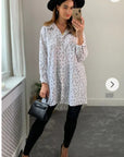 Allover leaves printed chiffon shirt dress with scarf (WHITE)