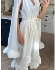 Ruffle Hem and Sleeves Oversized dress in White