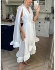 Ruffle Hem and Sleeves Oversized dress in White