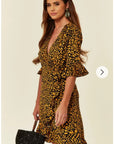 Wrap Playsuits with Frill Sleeves and Hem in Leopard Print