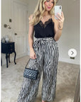 Wide Leg Trousers in Black and White Zebra Print