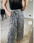Wide Leg Trousers in Black and White Zebra Print
