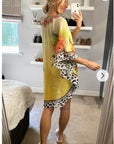 Leopard print chiffon kaftan top in yellow