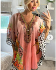 Leopard print chiffon kaftan top in pink
