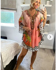Leopard print chiffon kaftan top in pink