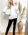 Multi floral and pleated chiffon embellished sleeves jumper