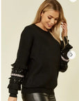 Multi floral and pleated chiffon embellished sleeves jumper