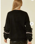 Multi floral and pleated chiffon embellished sleeves jumper