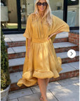 Ruffle Hem Oversized dress with belt in yellow