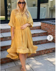 Ruffle Hem Oversized dress with belt in yellow