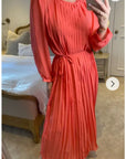 Long sleeves Pleated Maxi Dress (Rose)