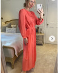 Long sleeves Pleated Maxi Dress (Rose)