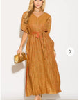 Oversized Metallic pleated kaftan maxi dress in Gold