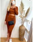 Fine knit crop top and midi skirt co-ords suits