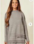 Jumper with Crystal trim & Chiffon Hem in grey