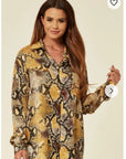 Silky Long Sleeve Shirt In Yellow Leopard Print
