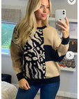 Leopard print with patch design jumper in beige