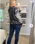 Leopard print with patch design jumper in black/grey