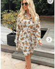 Yellow floral print shirt dress
