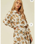 Yellow floral print shirt dress