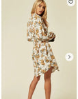 Yellow floral print shirt dress